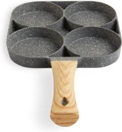 Magnani - Eierpan - 4 Bakplaten Van ⌀ 8 Cm - Voor Gas- En Elektrische Kookplaten - Aluminium - Houten Handvat - 38 X 18.7 X 2 Cm -Kookpannen Verkoopwinkel 1109x1200