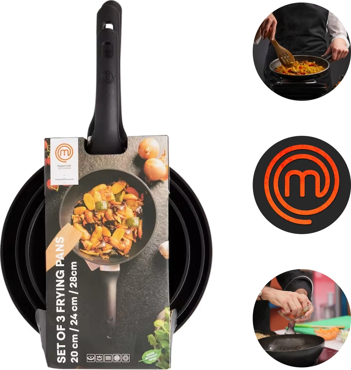 Masterchef Koekenpannen | Koekenpannenset 3 Stuks | Ø 20, 24 En 28 Cm | Geschikt Voor Verschillende Warmtebronnen | Inductie, Elektrisch, Gas En Keramisch Pannenset | Braadpannen | Vrij Van PFOA 1 Masterchef Koekenpannen | Koekenpannenset 3 Stuks | Ø 20, 24 En 28 Cm | Geschikt Voor Verschillende Warmtebronnen | Inductie, Elektrisch, Gas En Keramisch Pannenset | Braadpannen | Vrij Van PFOA