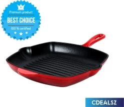 Cdealsz® Grillpan Gietijzer - Inductie - Rood - 28 Cm