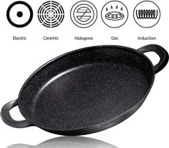 CUILINA Paella Pan 40 Cm– Duitse GREBLON Antiaanbaklaag Marmer Coating - Voor Inductie En Alle Warmtebronnen - Met Afneembare Siliconen Handvatten. -Kookpannen Verkoopwinkel 1200x1048