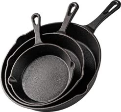 Nuovva Gietijzer - Skillet Braadpan Set - 3 Delig - Koekenpan / Cast Iron Skillet (15cm-20cm-25cm) - Geschikt Voor Alle Warmtebronnen