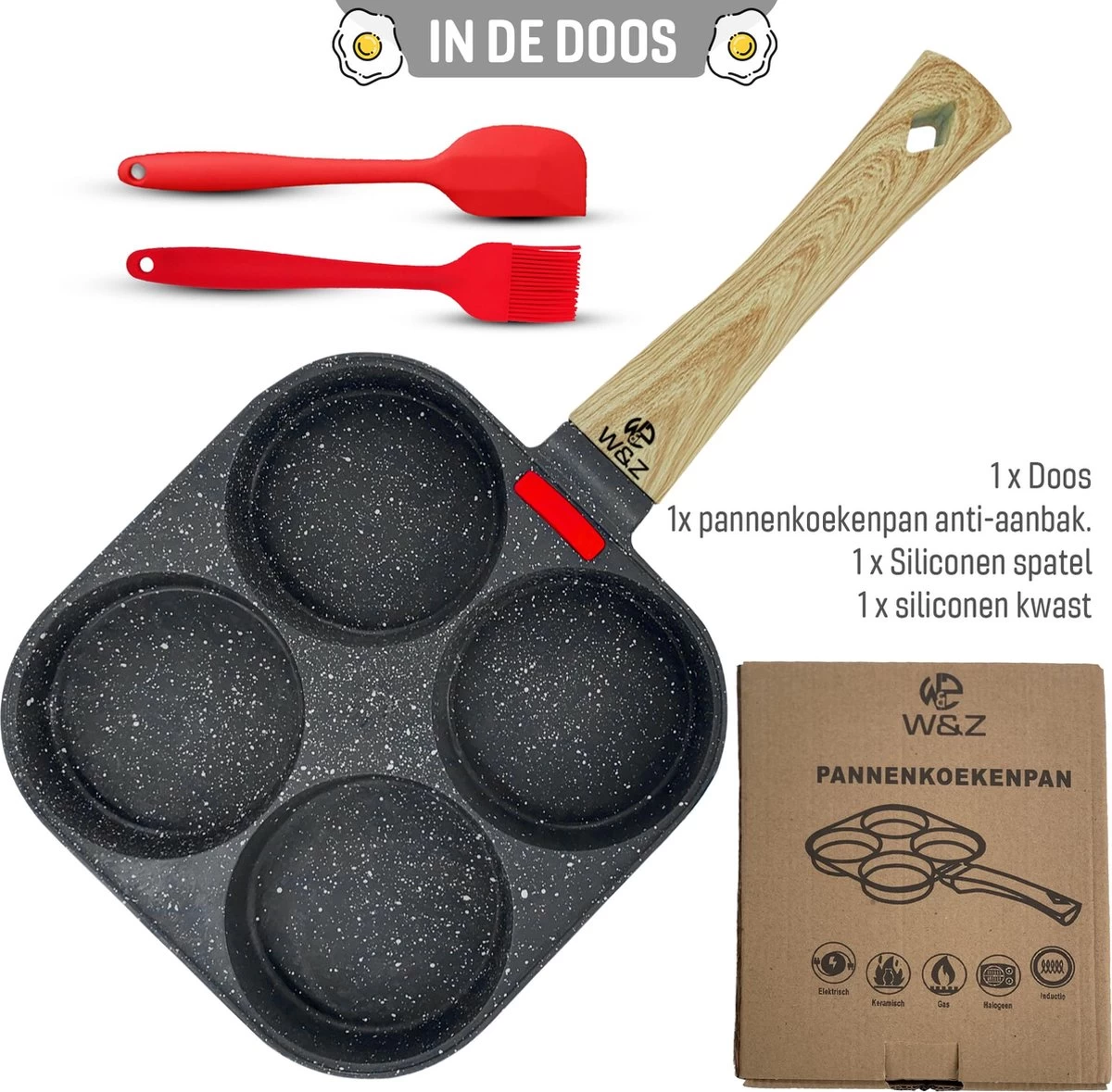 W&Z® Pannenkoekenpan Inductie - Pancake Pan - Omeletpan - Omeletmaker -Eierpan- Anti Aanbak - 4 Vakjes 7 W&Z® Pannenkoekenpan Inductie - Pancake Pan - Omeletpan - Omeletmaker -Eierpan- Anti Aanbak - 4 Vakjes - Afbeelding 7