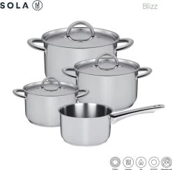Sola Pannenset Blizz - 4 Delig - Ø Cm - Zilver - RVS - Sandwichbodem 17 Sola Pannenset Blizz - 4 Delig - Ø Cm - Zilver - RVS - Sandwichbodem -Kookpannen Verkoopwinkel 1200x1188