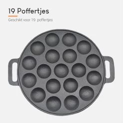 Ocina Poffertjespan – Combo Pack – 19 Poffertjes – Poffertjesmaker – Poffertjespan Inductie – Poffertjespan Electrisch – Gietijzeren Pan - Inclusief Doseerfles, Handvaten, 6x Poffertjesvorken En Invetkwast – Gratis Receptenboek -Kookpannen Verkoopwinkel 1200x1200 242