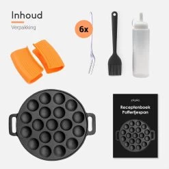 Ocina Poffertjespan – Combo Pack – 19 Poffertjes – Poffertjesmaker – Poffertjespan Inductie – Poffertjespan Electrisch – Gietijzeren Pan - Inclusief Doseerfles, Handvaten, 6x Poffertjesvorken En Invetkwast – Gratis Receptenboek -Kookpannen Verkoopwinkel 1200x1200 247