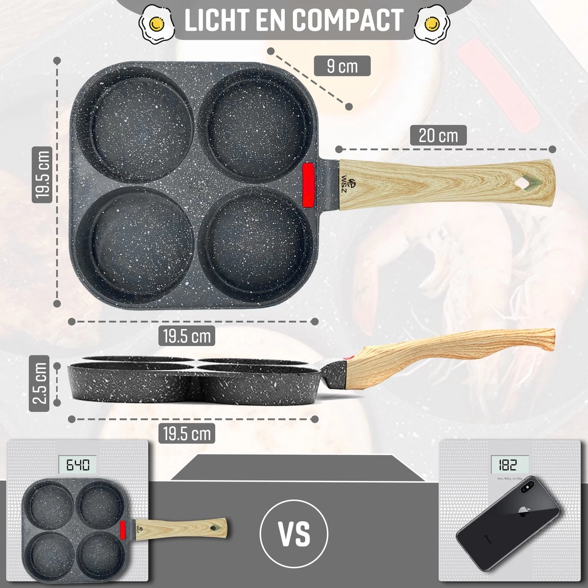 W&Z® Pannenkoekenpan Inductie - Pancake Pan - Omeletpan - Omeletmaker -Eierpan- Anti Aanbak - 4 Vakjes 3 W&Z® Pannenkoekenpan Inductie - Pancake Pan - Omeletpan - Omeletmaker -Eierpan- Anti Aanbak - 4 Vakjes - Afbeelding 3