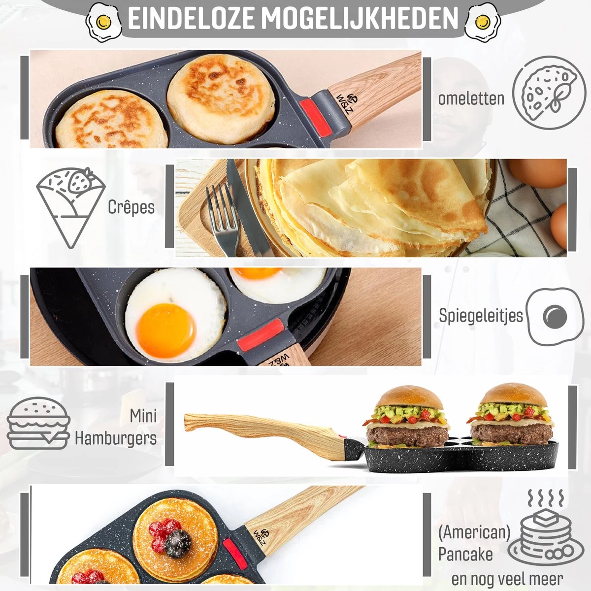 W&Z® Pannenkoekenpan Inductie - Pancake Pan - Omeletpan - Omeletmaker -Eierpan- Anti Aanbak - 4 Vakjes 8 W&Z® Pannenkoekenpan Inductie - Pancake Pan - Omeletpan - Omeletmaker -Eierpan- Anti Aanbak - 4 Vakjes - Afbeelding 8