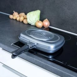 Herenthal Dubbele Grillpan - Ø 28 Cm - Koekenpan - Keramische Pan - Marmeren Coating Met Antiaanbaklaag - PFAS & PFOA Vrij - Pan - Grill - Vermindert Geur, Rook En Oliespatten - Zilver -Kookpannen Verkoopwinkel 1200x1200 481