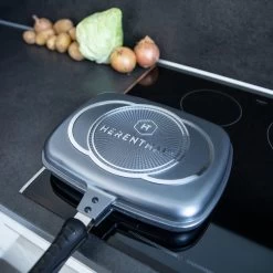 Herenthal Dubbele Grillpan - Ø 28 Cm - Koekenpan - Keramische Pan - Marmeren Coating Met Antiaanbaklaag - PFAS & PFOA Vrij - Pan - Grill - Vermindert Geur, Rook En Oliespatten - Zilver -Kookpannen Verkoopwinkel 1200x1200 482