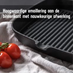 Daumonet Auguste Noir Gietijzeren Grillpan - Steakpan Zwart - PFAS & PFOA Vrij - Vierkant Met Schenktuit - 23,5 Cm - 2 Liter - Emaille - Alle Warmtebronnen - Elektrisch - Gas - Halogeen - Inductie - Keramisch -Kookpannen Verkoopwinkel 1200x1200 516