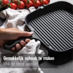 Daumonet Auguste Noir Gietijzeren Grillpan - Steakpan Zwart - PFAS & PFOA Vrij - Vierkant Met Schenktuit - 23,5 Cm - 2 Liter - Emaille - Alle Warmtebronnen - Elektrisch - Gas - Halogeen - Inductie - Keramisch -Kookpannen Verkoopwinkel 1200x1200 517