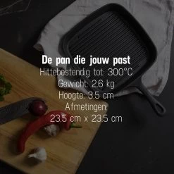 Daumonet Auguste Noir Gietijzeren Grillpan - Steakpan Zwart - PFAS & PFOA Vrij - Vierkant Met Schenktuit - 23,5 Cm - 2 Liter - Emaille - Alle Warmtebronnen - Elektrisch - Gas - Halogeen - Inductie - Keramisch -Kookpannen Verkoopwinkel 1200x1200 519