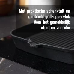 Daumonet Auguste Noir Gietijzeren Grillpan - Steakpan Zwart - PFAS & PFOA Vrij - Vierkant Met Schenktuit - 23,5 Cm - 2 Liter - Emaille - Alle Warmtebronnen - Elektrisch - Gas - Halogeen - Inductie - Keramisch -Kookpannen Verkoopwinkel 1200x1200 520