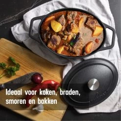 Gietijzeren Braadpan - Sudderpan Zwart Van Daumonet - Ovaal - Ø 29 Cm - 3 Liter - 100% PFAS & PFOA Vrij - Emaille - Geschikt Voor Alle Warmtebronnen - Elektrisch - Gas - Halogeen - Inductie - Keramisch - Vaatwasserbestendig -Kookpannen Verkoopwinkel 1200x1200 600