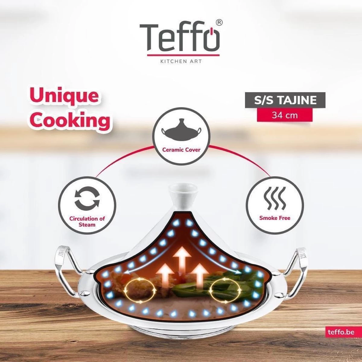 Teffo Tajine 30cm Wit - Zwart 2 Teffo Tajine 30cm Wit - Zwart - Afbeelding 2