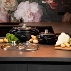 Herenthal Inductie Pannenset - Luxe 10-delige Koekenpanset - Voor Alle Warmtebronnen - Met Glazen Deksels En Koudgrepen - Zwart -Kookpannen Verkoopwinkel 1200x1200 81