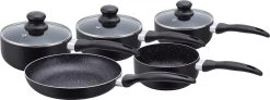 Herzberg HG-5003BK: 8 Pieces Marble Cookware Set - Black