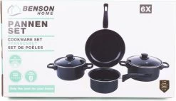 Benson Pannenset 6 Delig - Carbon Staal 0,8 Mm Met Glazen Deksels -Kookpannen Verkoopwinkel 1200x691 1