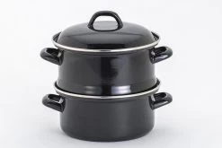 Lite-Body - Magnus Stoompan Aardappelkoker 22 Cm - 3 Delig - Emaille - Zwart