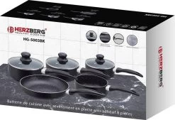 Herzberg HG-5003BK: 8 Pieces Marble Cookware Set - Black -Kookpannen Verkoopwinkel 1200x819