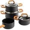 Gero Mark Kookpannenset - 4-delig - Zwart - Houtlook Grepen - Inductie - PFAS-vrij