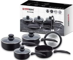 Herzberg HG-5003BK: 8 Pieces Marble Cookware Set - Black -Kookpannen Verkoopwinkel 1200x987