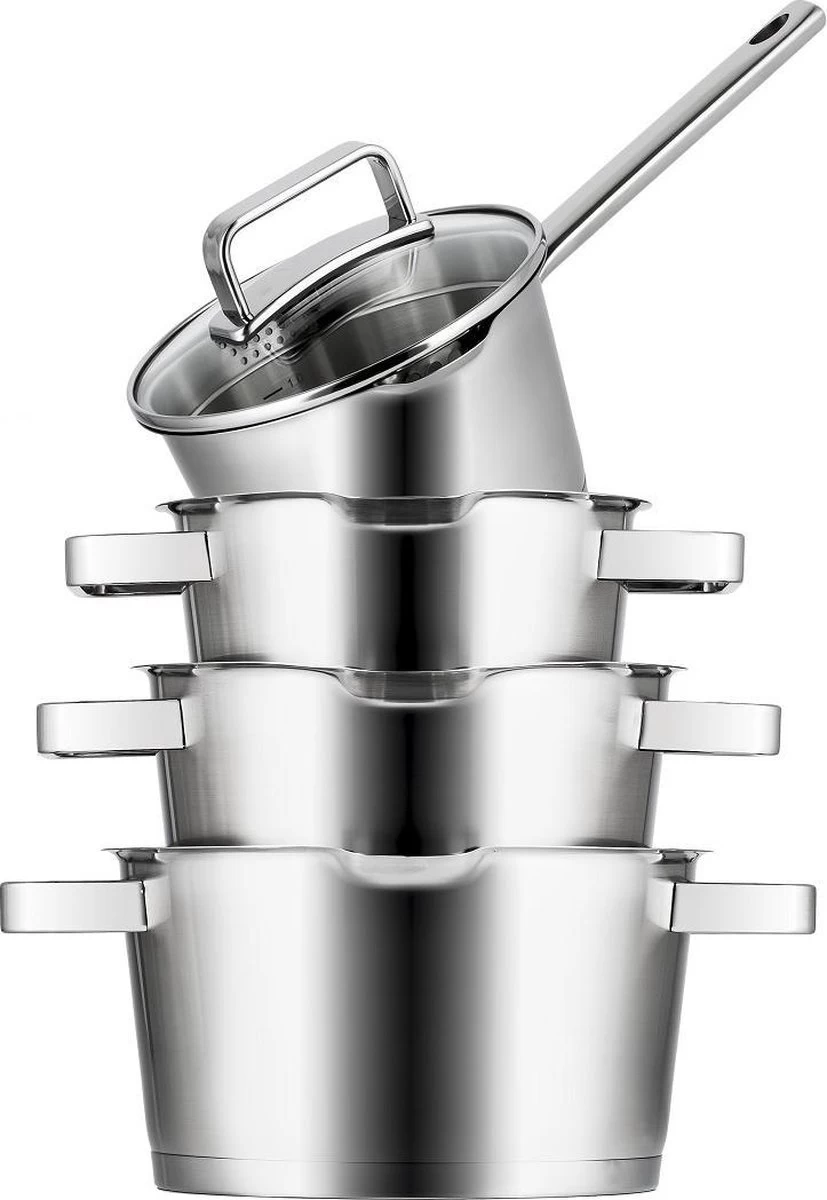 Sola Pannenset Diamond - 4 Delig - Ø 16,16,18,20 Cm - Zilver - RVS - Sandwichbodem 2 Sola Pannenset Diamond - 4 Delig - Ø 16,16,18,20 Cm - Zilver - RVS - Sandwichbodem - Afbeelding 2